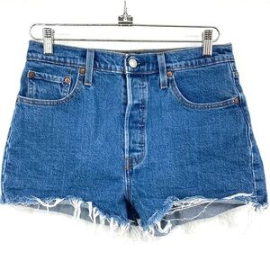 Levi's Strauss 501 Jean Shorts Womens Sz W29 Blue Denim Raw Frayed‎ Hem Shortie